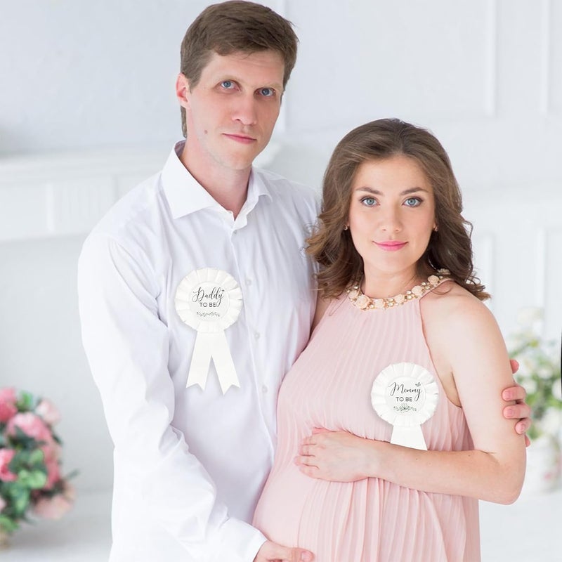 PATICARRY Green Sage Daddy to Be & Mom to Be Tinplate Badge Pin - Baby Shower Button New Mom Gifts Gender Reveals Party for Girl or Boy, White Rosette Button for Baby Celebration - Welcome. - Image 4